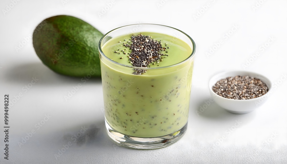 Avocado Matcha Smoothie. A creamy smoothie made with avocado and matcha, topped with chia seeds Avocado Matcha Smoothie. A creamy smoothie made with avocado and matcha, topped with chia seeds