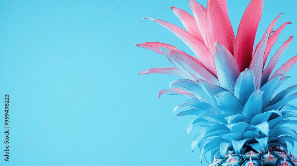 Obraz premium Tropical concept background featuring a blue and pink pineapple against a blue backdrop