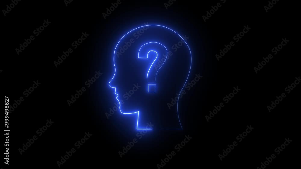 Outline of head with question mark inside human mind. Concept of innovation on black background. Outline of head with question mark inside human mind. Concept of innovation on black background.