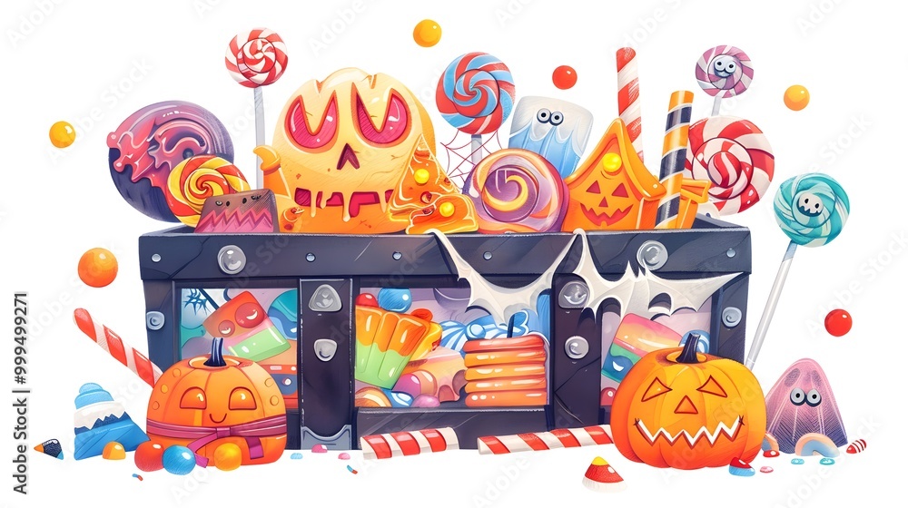 Fototapeta premium Colorful cartoon birthday card with cake and candles, illustration for children's celebration
