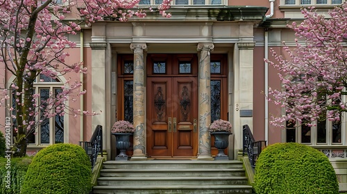 Obraz na płótnie The exquisite front door of a lavish home decked out for spring w salonie