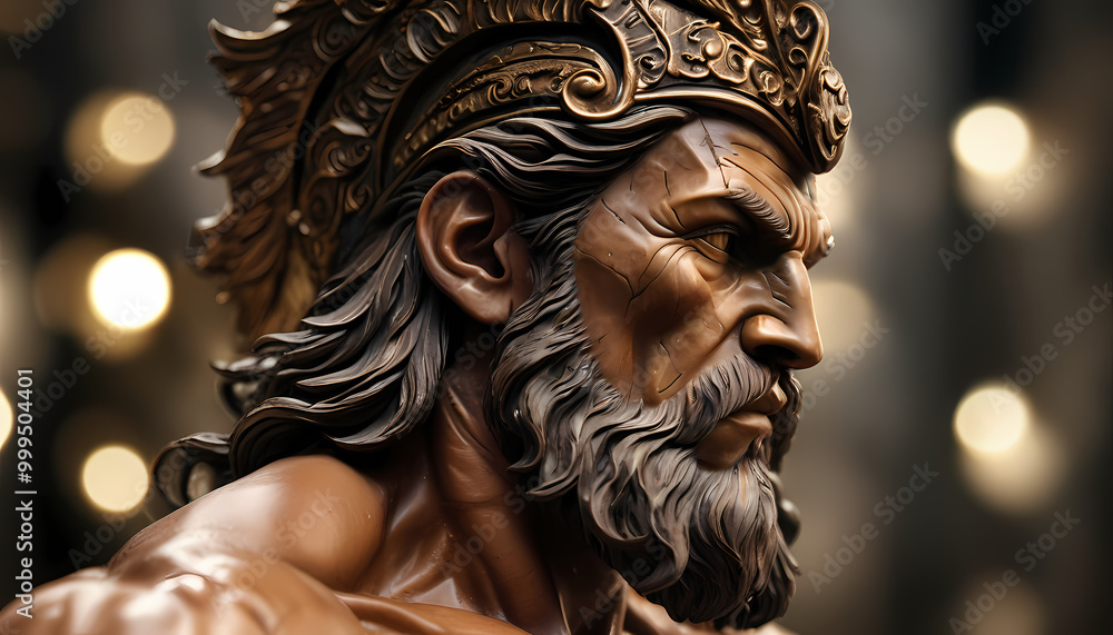 A close-up of a glamour sculpture of a man. It is a muscular mythical hero with a complex design and many details A close-up of a glamour sculpture of a man. It is a muscular mythical hero with a complex design and many details