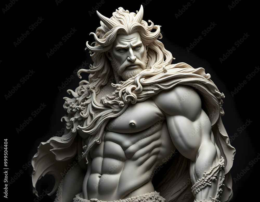A close-up of a glamour sculpture of a man. It is a muscular mythical hero with a complex design and many details A close-up of a glamour sculpture of a man. It is a muscular mythical hero with a complex design and many details