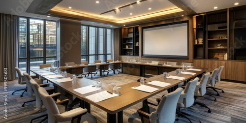 Modern meeting area with comfortable seating, digital whiteboards, and stylish decor for effective business discussions.