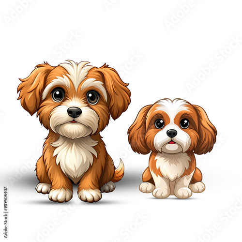 cute two puppy dogs isolated on white background.