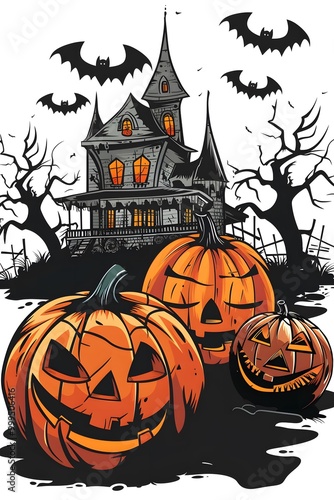 halloween pumpkin night autumn bat moon horror house castle holiday spooky