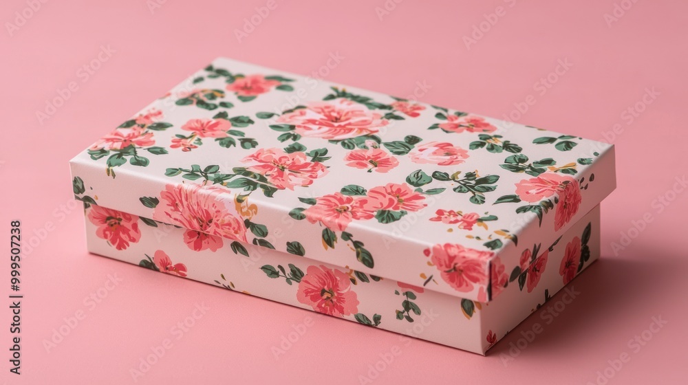 A floral-patterned gift box rests on a soft pink surface, adding a touch of elegance and charm. A floral-patterned gift box rests on a soft pink surface, adding a touch of elegance and charm.