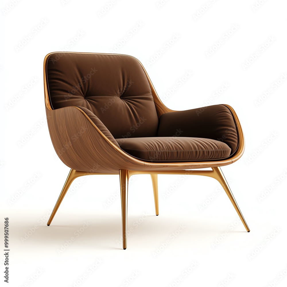 Stylish modern chair with a brown upholstery and wooden legs. Stylish modern chair with a brown upholstery and wooden legs.