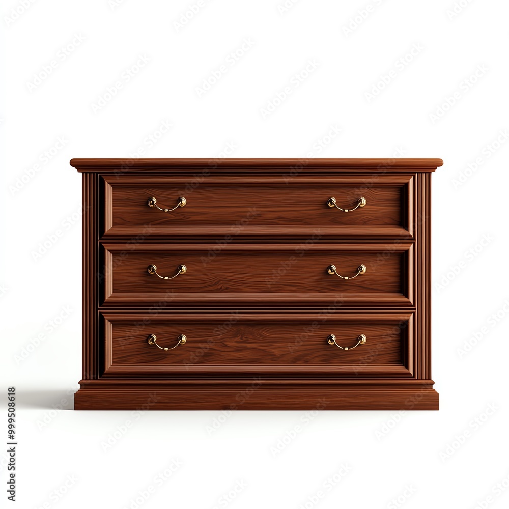 Elegant wooden dresser with three drawers on a white isolated background. Elegant wooden dresser with three drawers on a white isolated background.