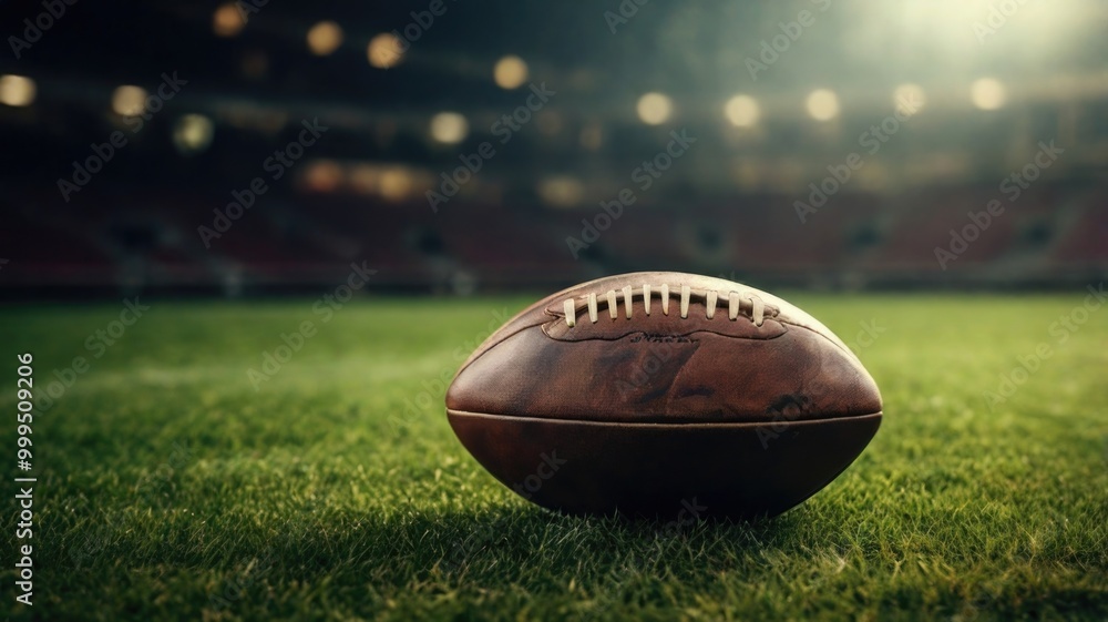 American football ball at an empty stadium arena American football ball at an empty stadium arena