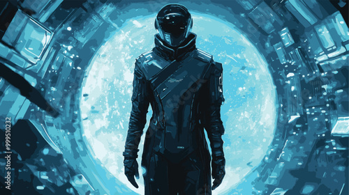 Futuristic Space Explorer Silhouette in Sci-Fi Environment for Science Fiction and Adventure Design