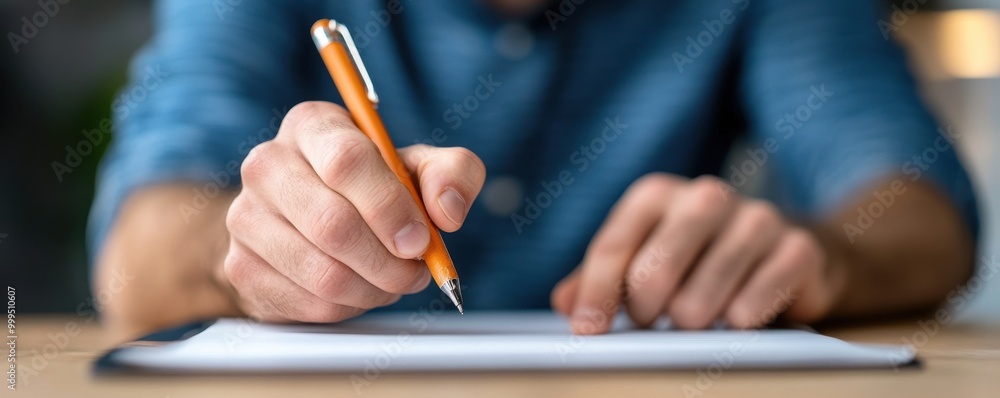 Writing on Paper with Orange Pen Writing on Paper with Orange Pen