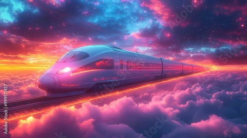Speeding Bullet Train on Outdoor Track Under Cloudy Sky