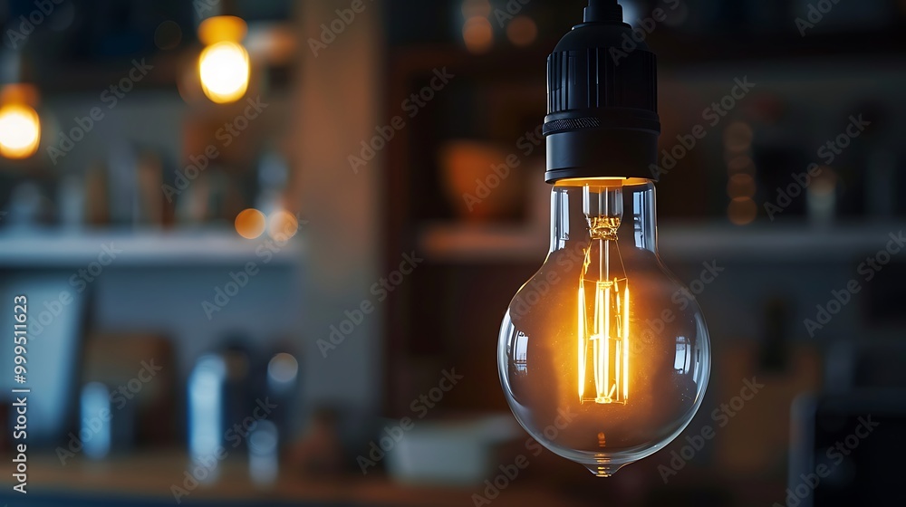 Glowing light bulb warm filament casting a cozy ambiance in a dimly lit room, highlighting the intricate details of the bulb and its surrounding environment. Glowing light bulb warm filament casting a cozy ambiance in a dimly lit room, highlighting the intricate details of the bulb and its surrounding environment.