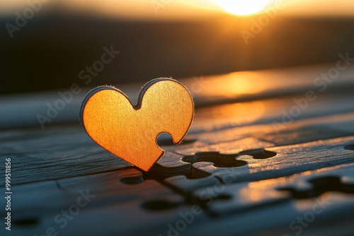 Incomplete Heart Puzzle Piece at Sunset