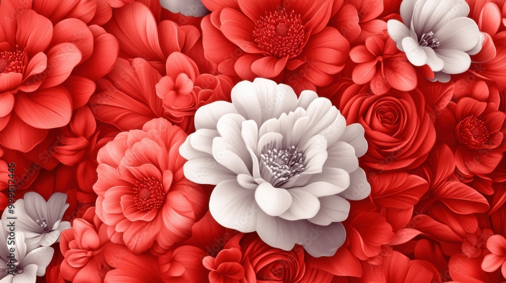 Vibrant Floral Background with Red and White Flowers Vibrant Floral Background with Red and White Flowers