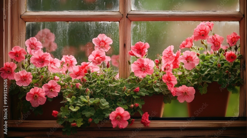 Pink Flowers in a Window Box Pink Flowers in a Window Box