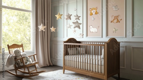 Vintage-inspired nursery with a wooden crib