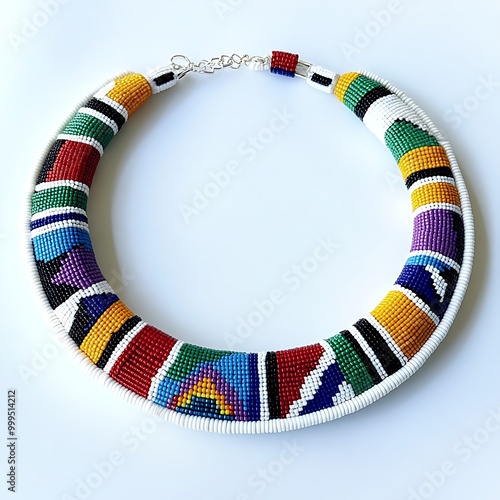 Colorful Beaded Necklace with South African Flag Colors.