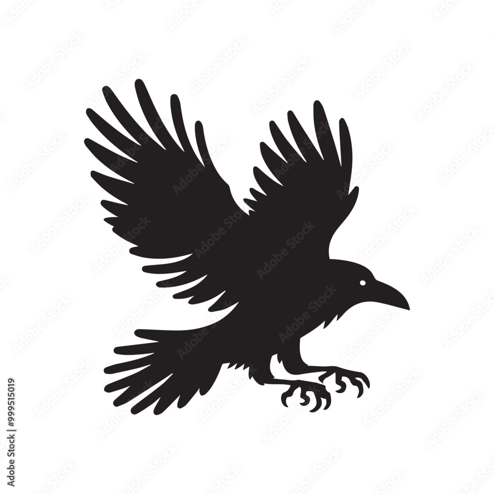 Fototapeta premium Raven Bird Vector Illustration in black and white - Raven Clipart Design 