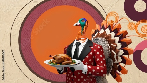 Thanksgiving Feast with Quirky Turkey Character photo