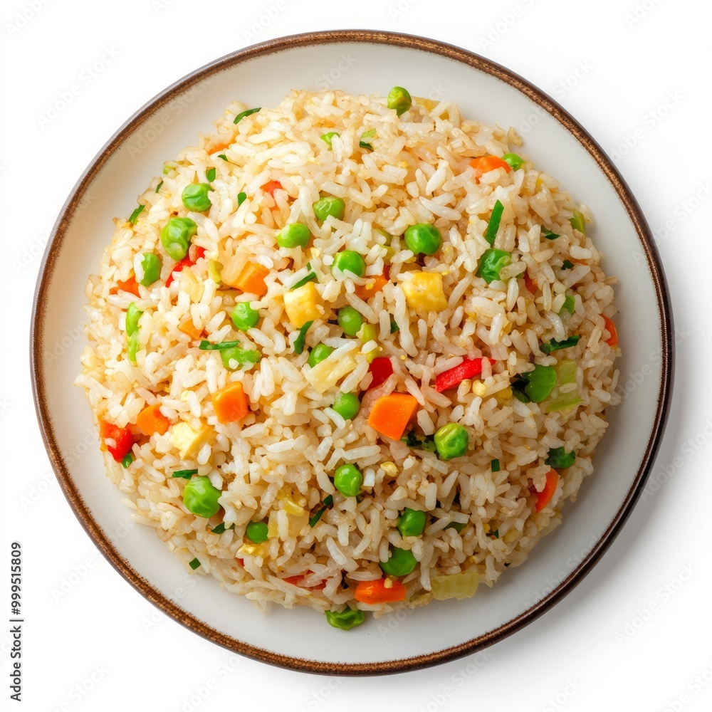 Asian chinese food vegetable fried rice on the plate isolated on white background. Asian chinese food vegetable fried rice on the plate isolated on white background.