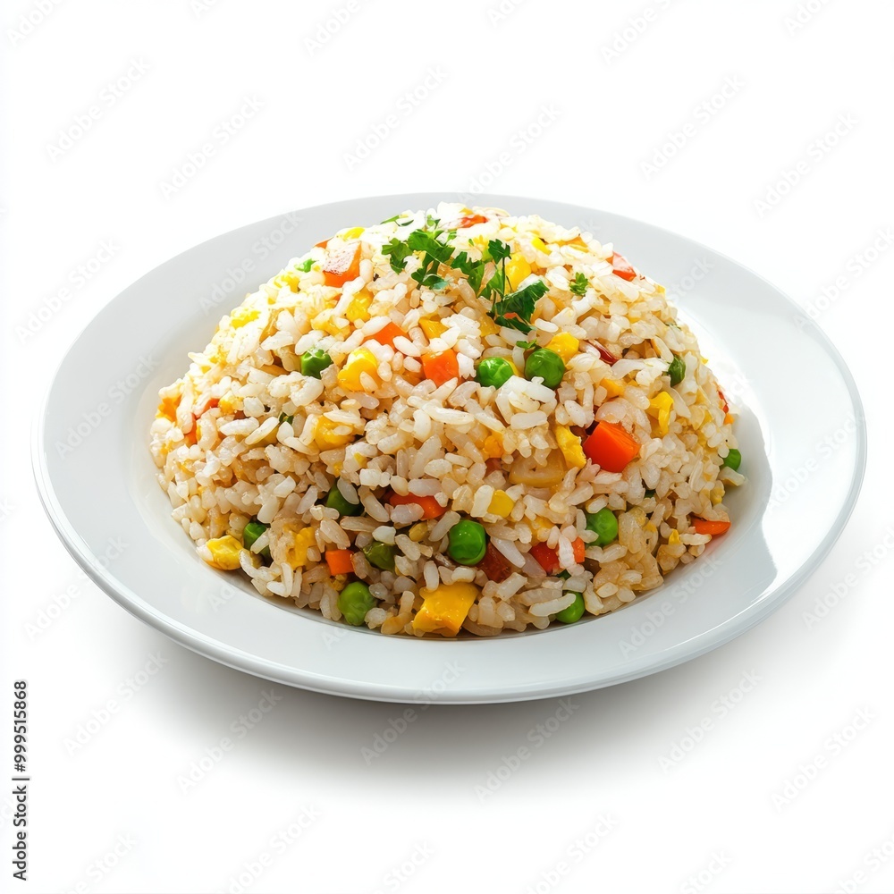 Asian chinese food vegetable fried rice on the plate isolated on white background. Asian chinese food vegetable fried rice on the plate isolated on white background.