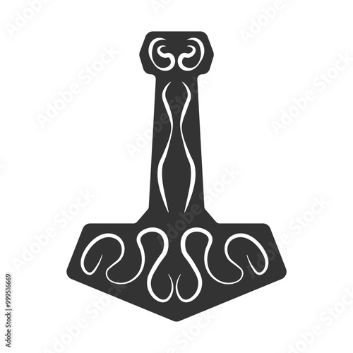 Mjolnir silhouette. God of thunder symbol. Thors hammer icon. Vector illustration image.