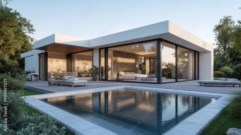Design house - modern villa with open plan living and private bedroom wing. Large terrace with privacy thanks to the house swimming pool. Small covered terrace for sauna and relaxation. Design house - modern villa with open plan living and private bedroom wing. Large terrace with privacy thanks to the house swimming pool. Small covered terrace for sauna and relaxation.