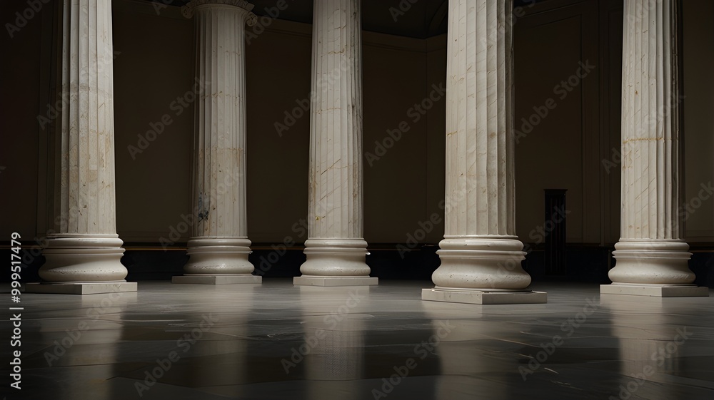 Fototapeta premium Supreme Court's marble columns, isolated on white background, marble columns in soft, natural lighting, with the play of shadows, highlights on their surfaces and the classical charm.