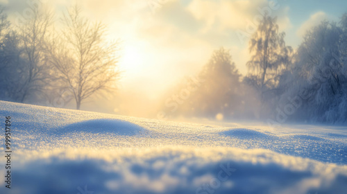 Wallpaper Mural A serene winter landscape featuring soft, glistening snow under a golden-hued sky, evoking a peaceful and dreamy atmosphere. Torontodigital.ca