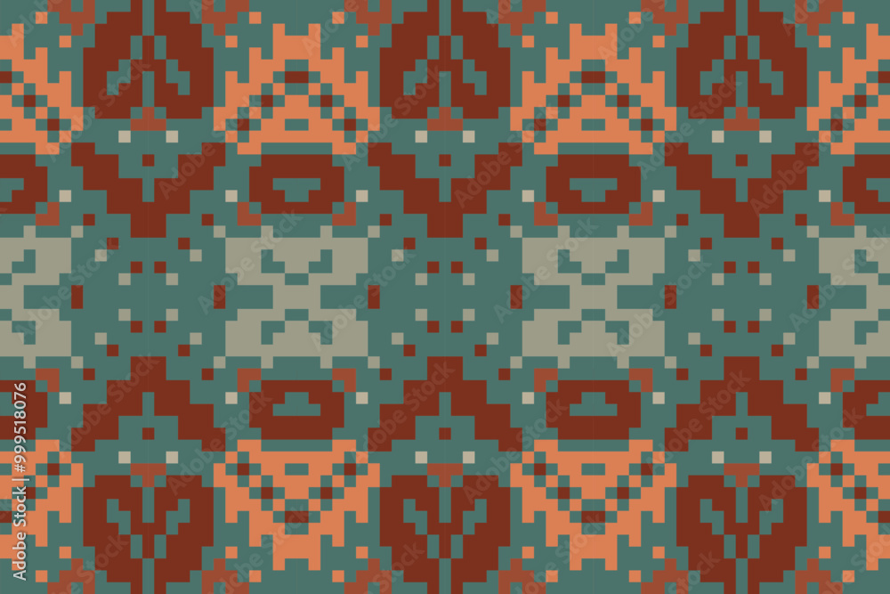 Fototapeta premium Pakistan Ndebele Traditional Attirefolk Embroidery, Aztec Geometric Ornament Print. Design for Carpet, Wallpaper, Clothing, Wrapping, Fabric