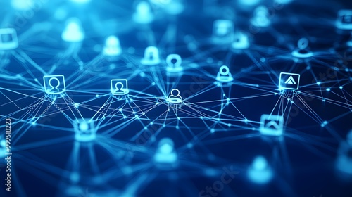 Business connection and social network on blue background. 