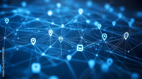 Business connection and social network on blue background. 