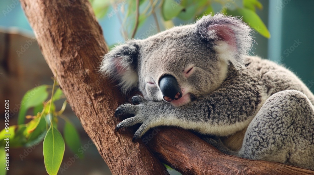 Obraz premium Sleeping Koala on a Tree Branch
