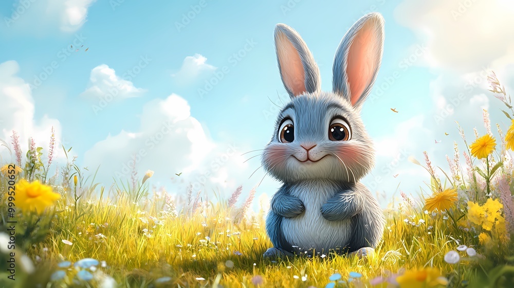 Rabbit Enjoying a Field of Flowers Rabbit Enjoying a Field of Flowers