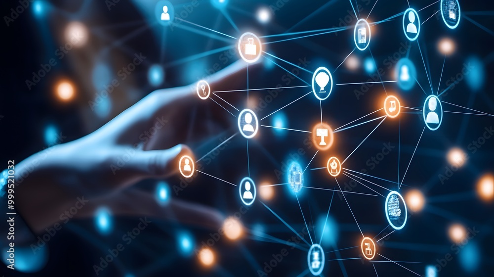 Obraz premium Business connection and social network on blue background. 