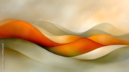 Abstract landscape featuring flowing orange and beige hills with soft gradients in a serene atmosphere