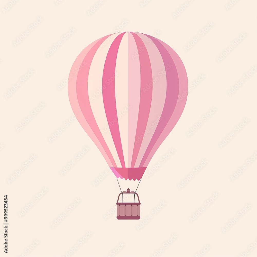 Pink and white striped hot air balloon illustration on beige background, depicting travel or adventure concept Pink and white striped hot air balloon illustration on beige background, depicting travel or adventure concept