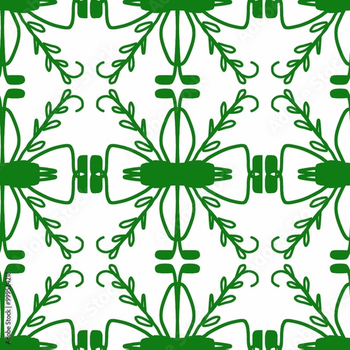 seamless floral pattern green line on white background