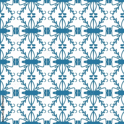 dark blue line seamless floral pattern