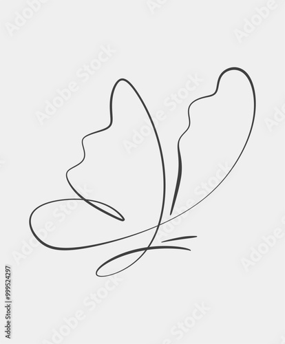 Simple black and white minimalist line art of a butterfly, featuring clean, flowing lines to represent elegance and freedom.