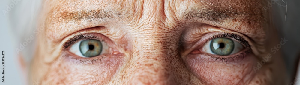 Fototapeta premium Closeup of a senior woman s face, eyes wet with tears, yet her strong jawline and firm expression reflect enduring strength
