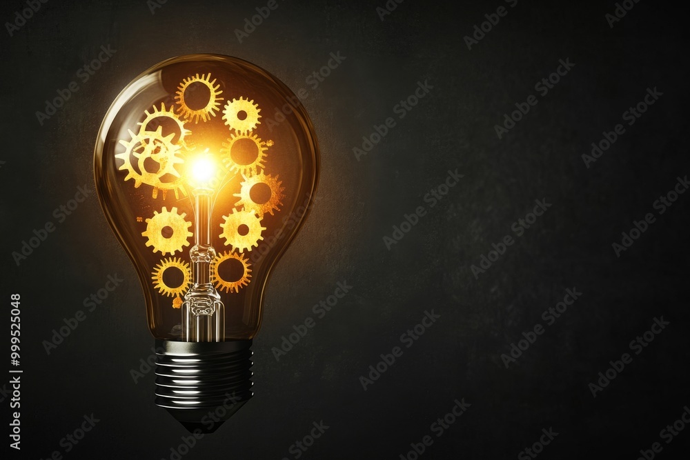 Glowing Light Bulb with Interlocking Gears Glowing Light Bulb with Interlocking Gears