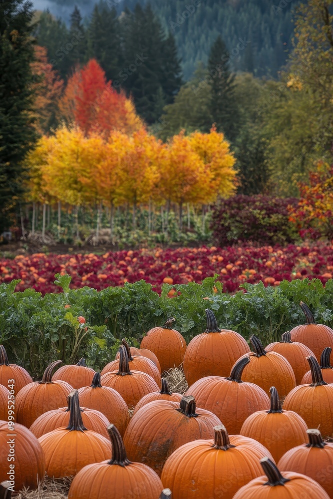 Vibrant Pumpkin Patch in Autumn Landscape Vibrant Pumpkin Patch in Autumn Landscape