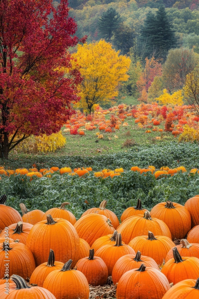 Vibrant Pumpkin Patch in Autumn Landscape Vibrant Pumpkin Patch in Autumn Landscape