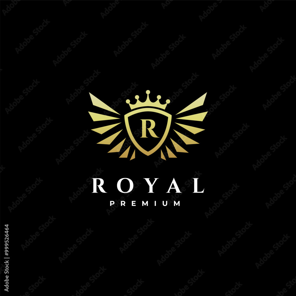 Fototapeta premium Royal Shield Vector with initial R in luxury gold color flat template logo design style
