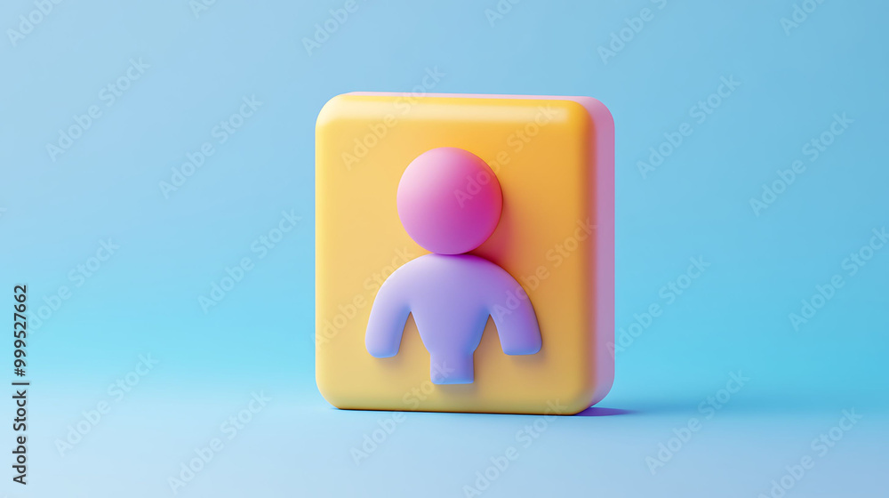 3D icon of a person on a yellow square, isolated on a blue background. 3D icon of a person on a yellow square, isolated on a blue background.