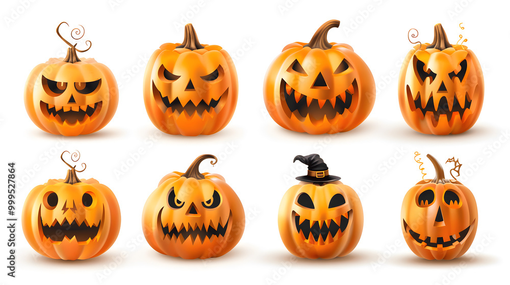 A set of spooky Halloween pumpkins A set of spooky Halloween pumpkins