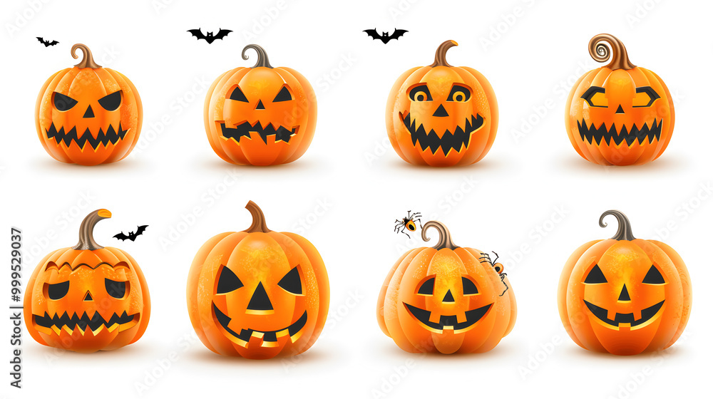 A set of spooky Halloween pumpkins A set of spooky Halloween pumpkins
